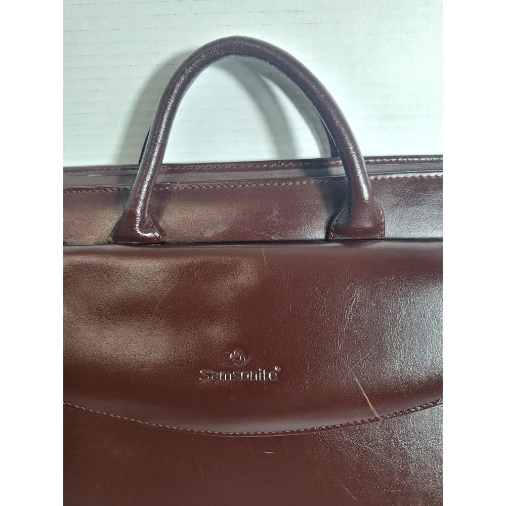 Vintage Samsonite 3 Ring Binder Notebook Genuine Leather Brown Zip Handles Zip